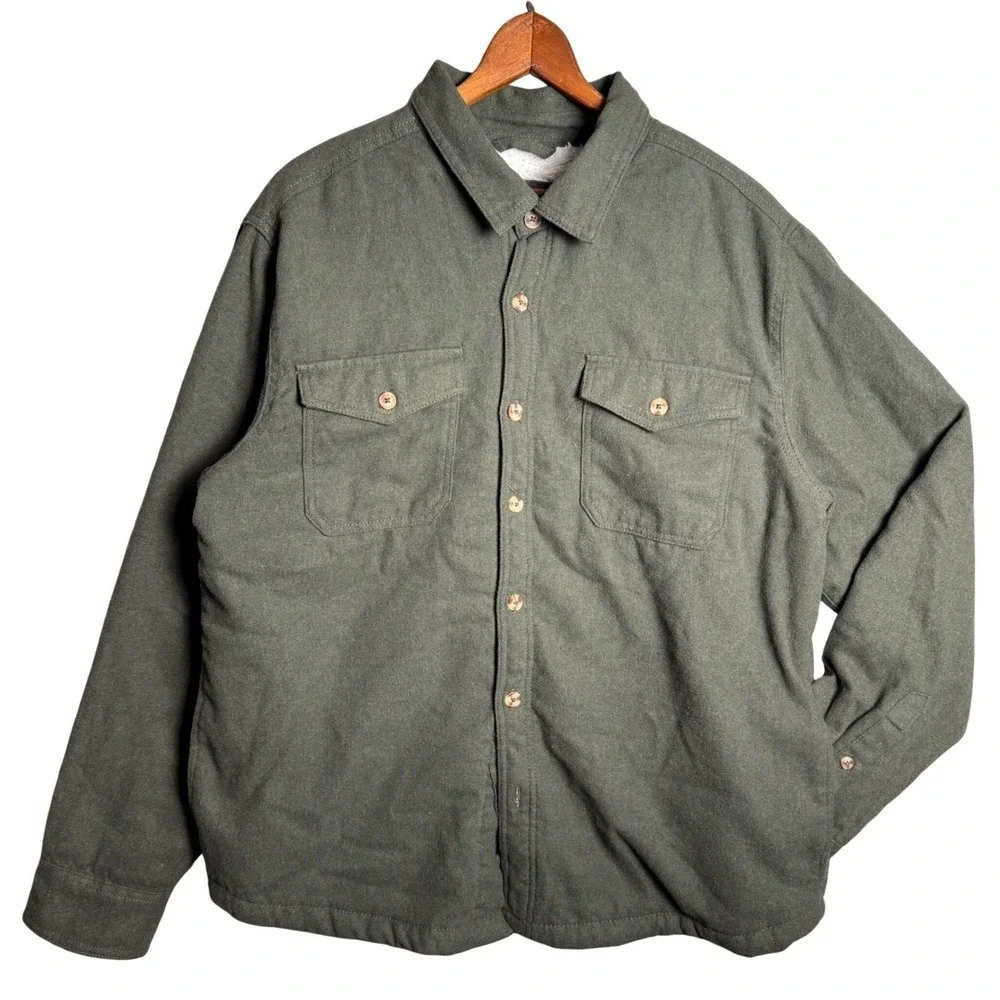 Lee Mens Regular Fit Sherpa Lined Shirt Jacket Olive Green Heavyweight Large